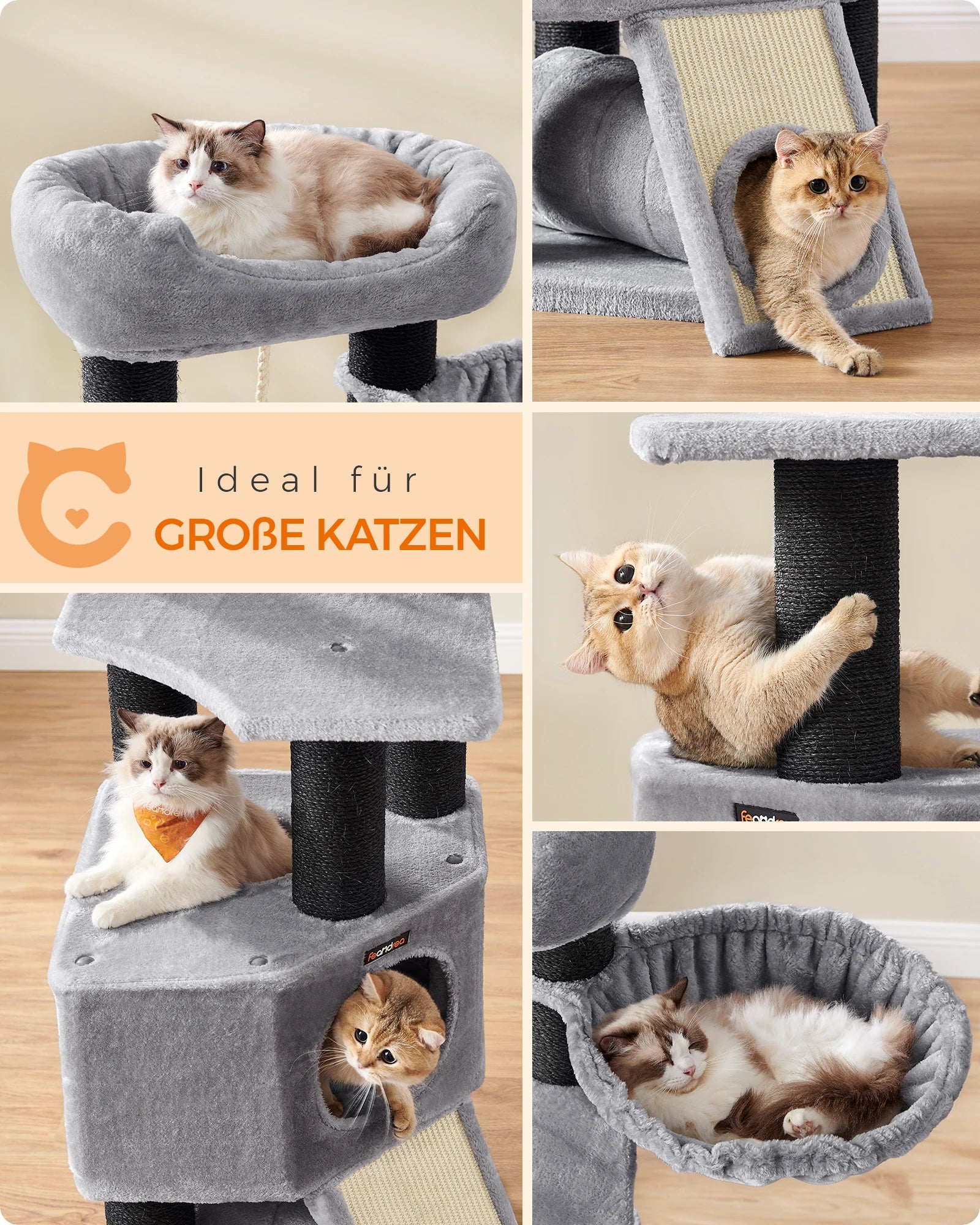 Feandrea - Grote Krabpaal met Hangmat & Kattenhuis